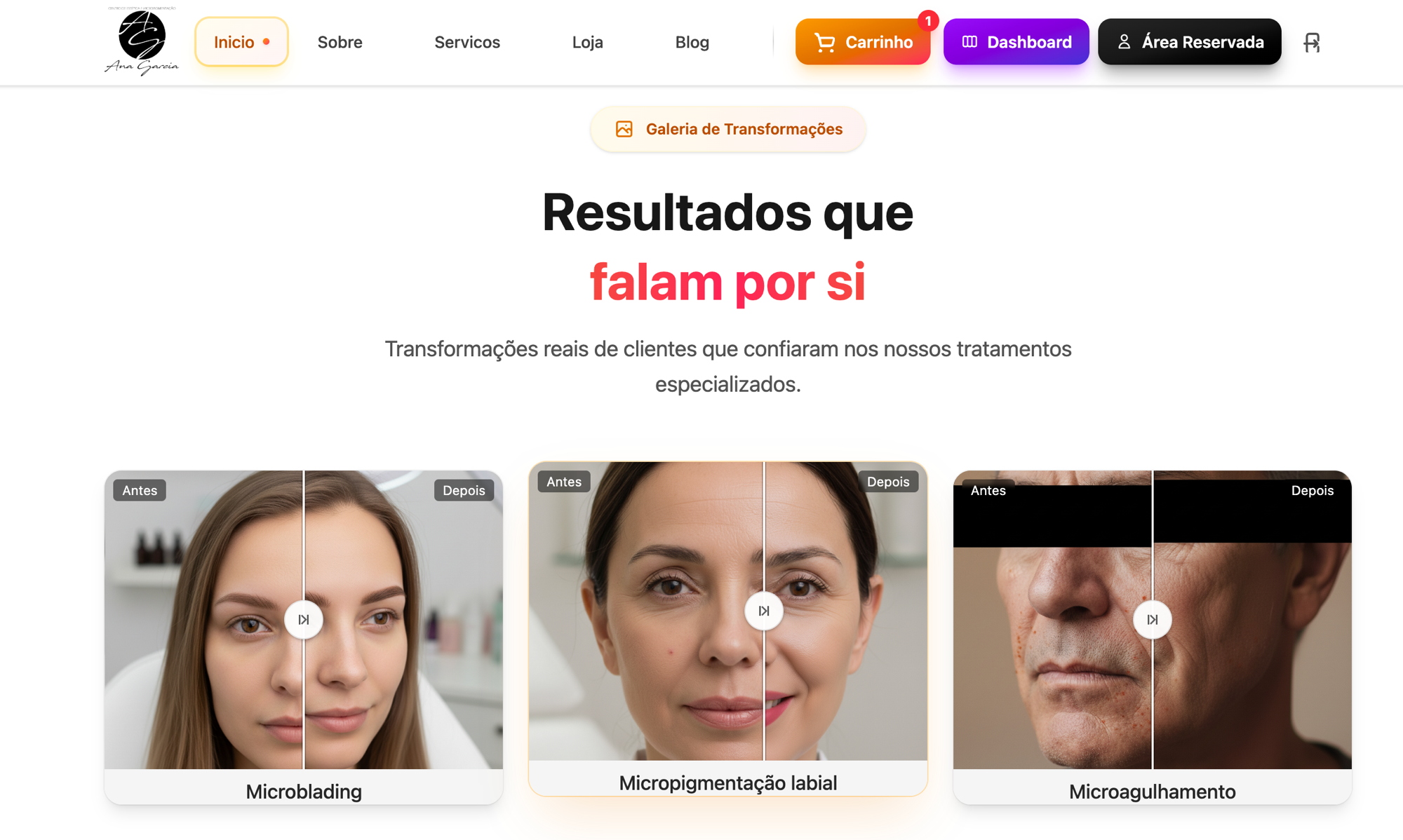 Galeria de resultados antes e depois no Agenda Cheia